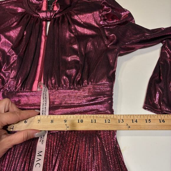 NWT Mac Duggal 30758 Rose Metallic Keyhole Long Sleeve Pleated Maxi Dress Sz XS - Picture 14 of 15